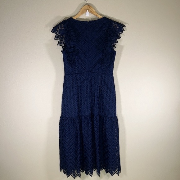 Antonio Milani Navy Blue Lace Sleeveless Midi Dress Women 6 Formal Party Wedding - Picture 6 of 13